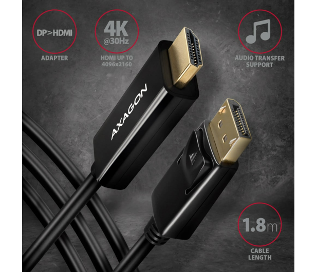 AXAGON RVD-HI14C2 Adapter aktywny DisplayPort -> HDMI 1.4, kabel 1,8m, 4K/30Hz - 1353449 - zdjęcie 5